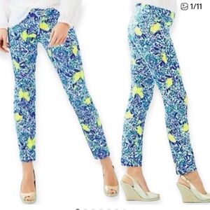 Lilly Pulitzer Zest for Life Lemon Cotton Kelly Cigarette  Ankle Pants, Size 8